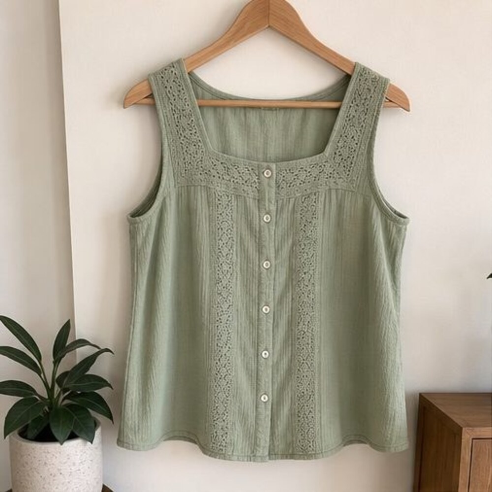 Sage Lace Trim Top